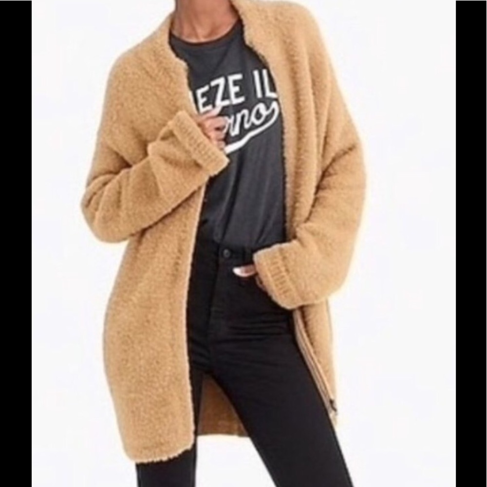 J. Crew’s Point Sur camel fuzzy cardigan/jacket S